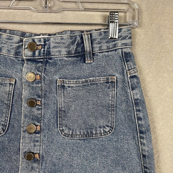 Zara Denim Skirt Size Small A-line Button Front Patch Pockets Y2K Raw Hem - Picture 4 of 9